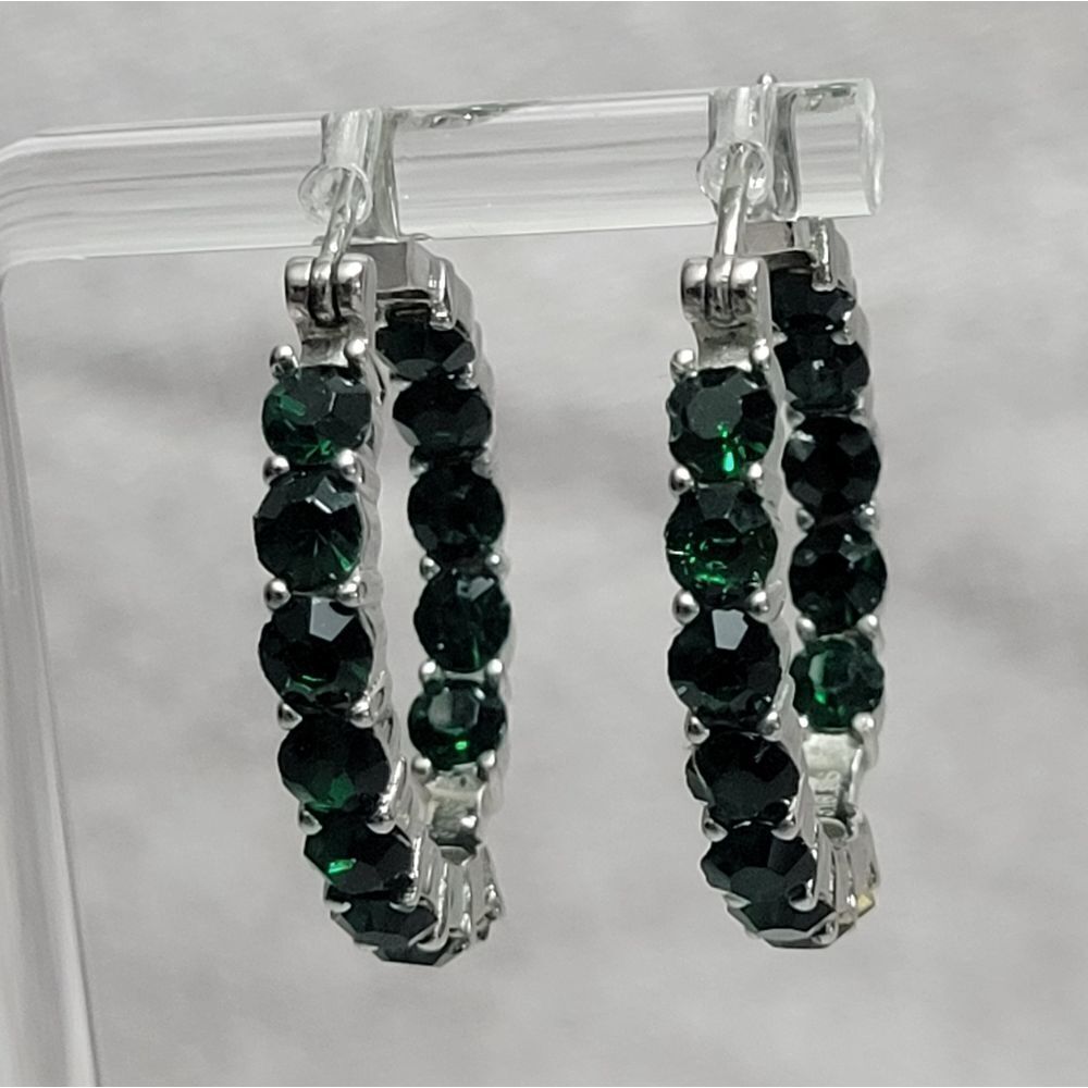 Emerald Color Crystal Hoop Earrings‎ - Picture 5 of 16